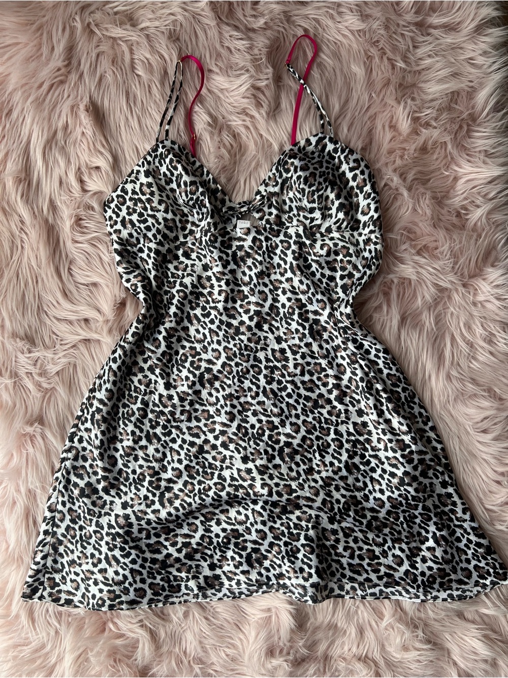 Victoria's Secret Leopard Satin Chemise with Pink Straps Large